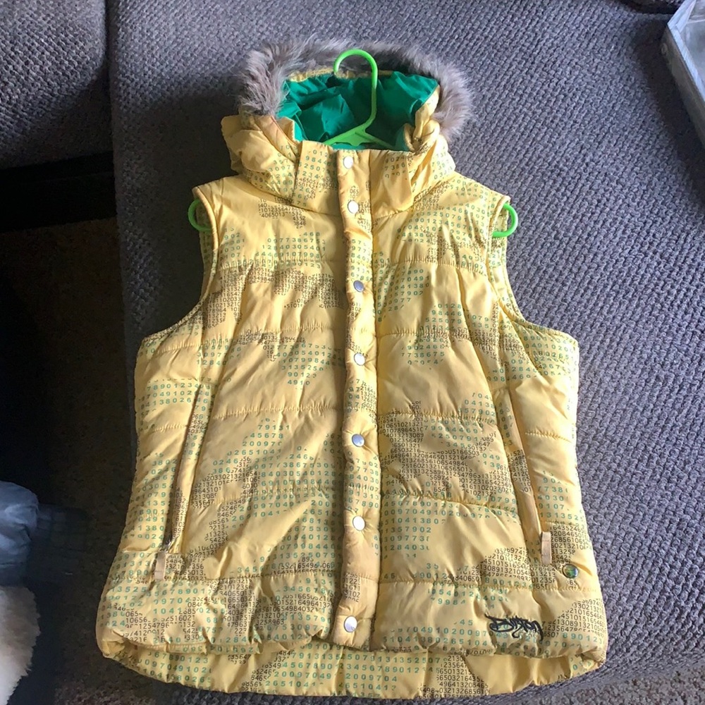 Burton down vest w/ removable fur hood